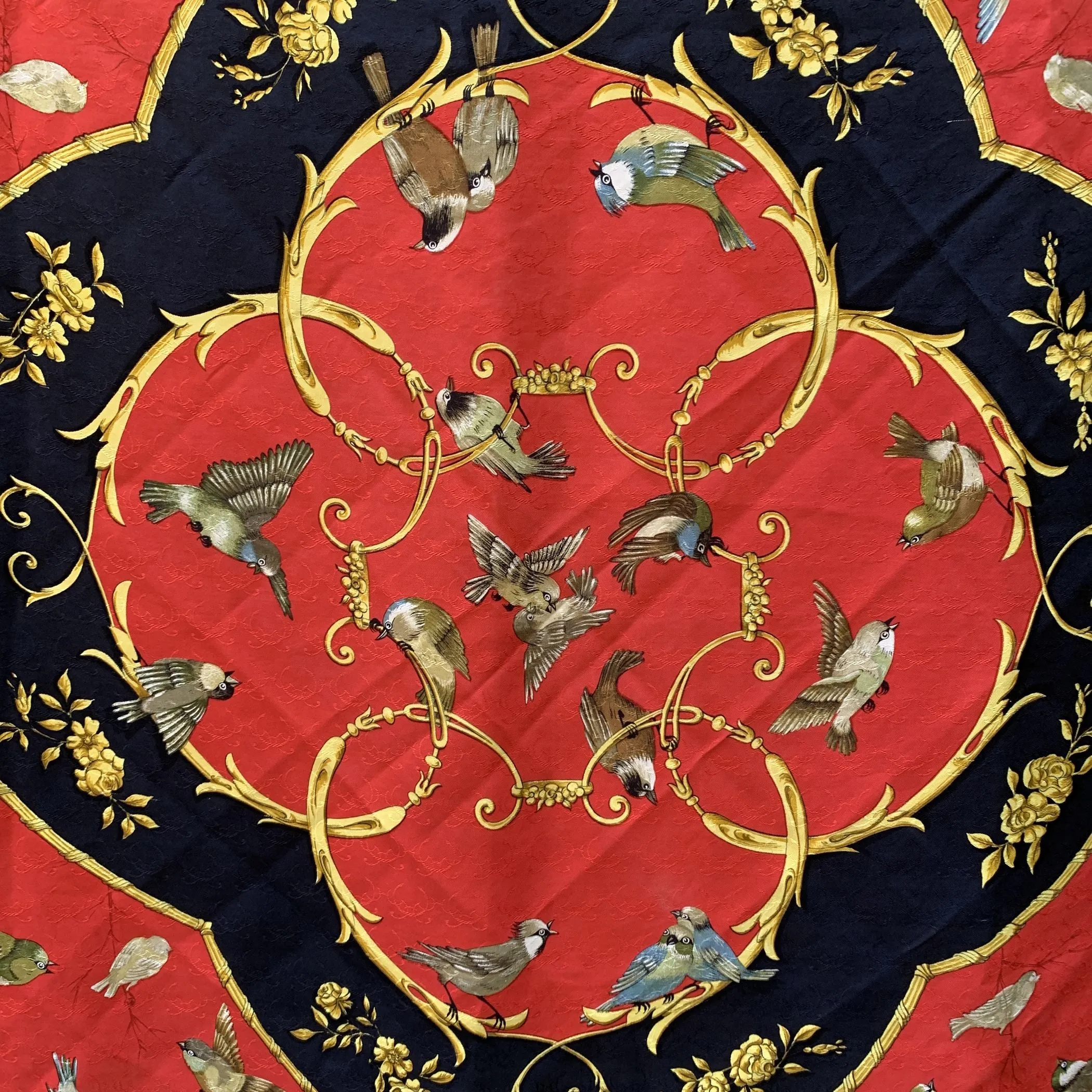 Hermes Red Silk Jacquard Scarf La Cle Des Champs 1965 Faconnet