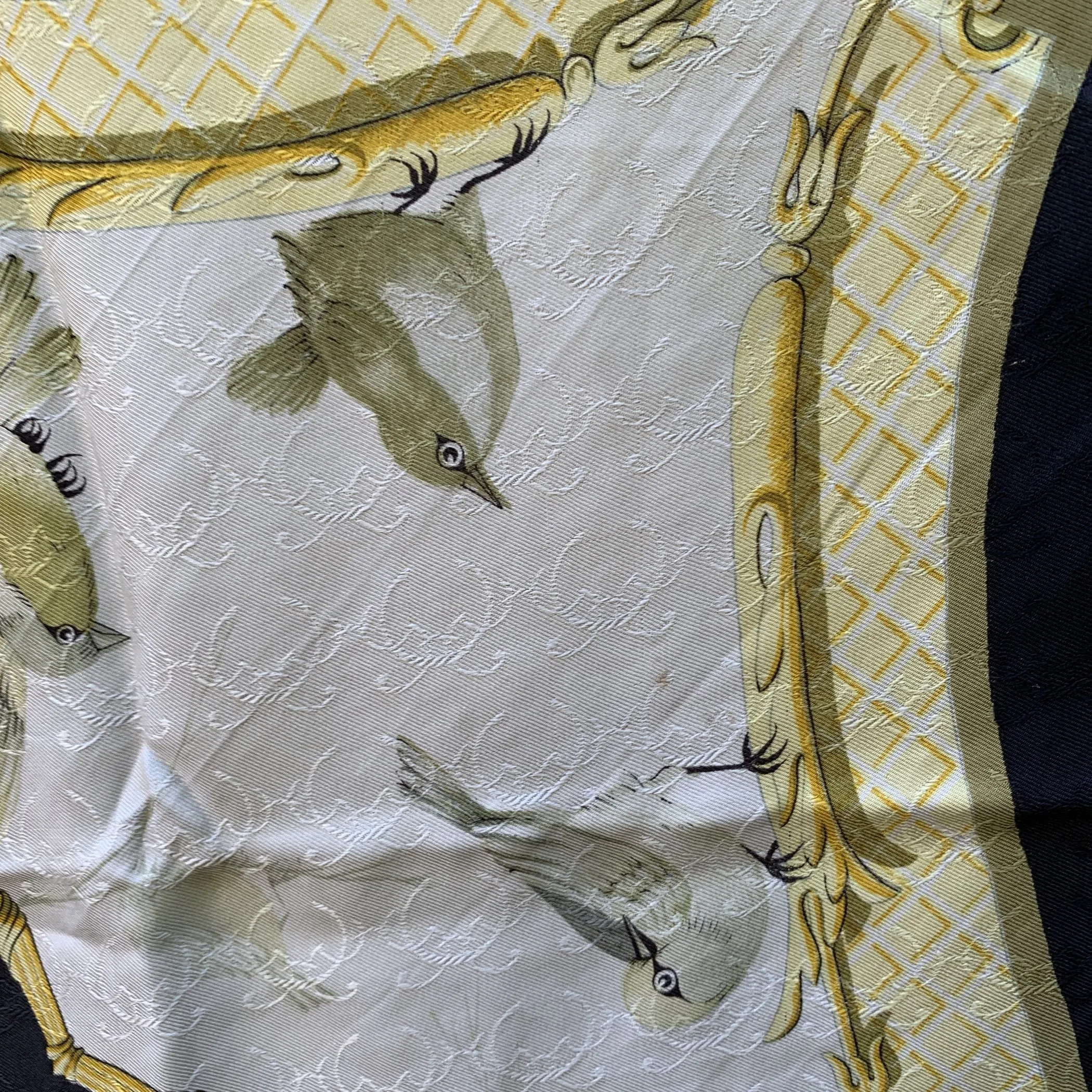 Hermes White Silk Jacquard Scarf La Cle Des Champs 1965 Faconnet