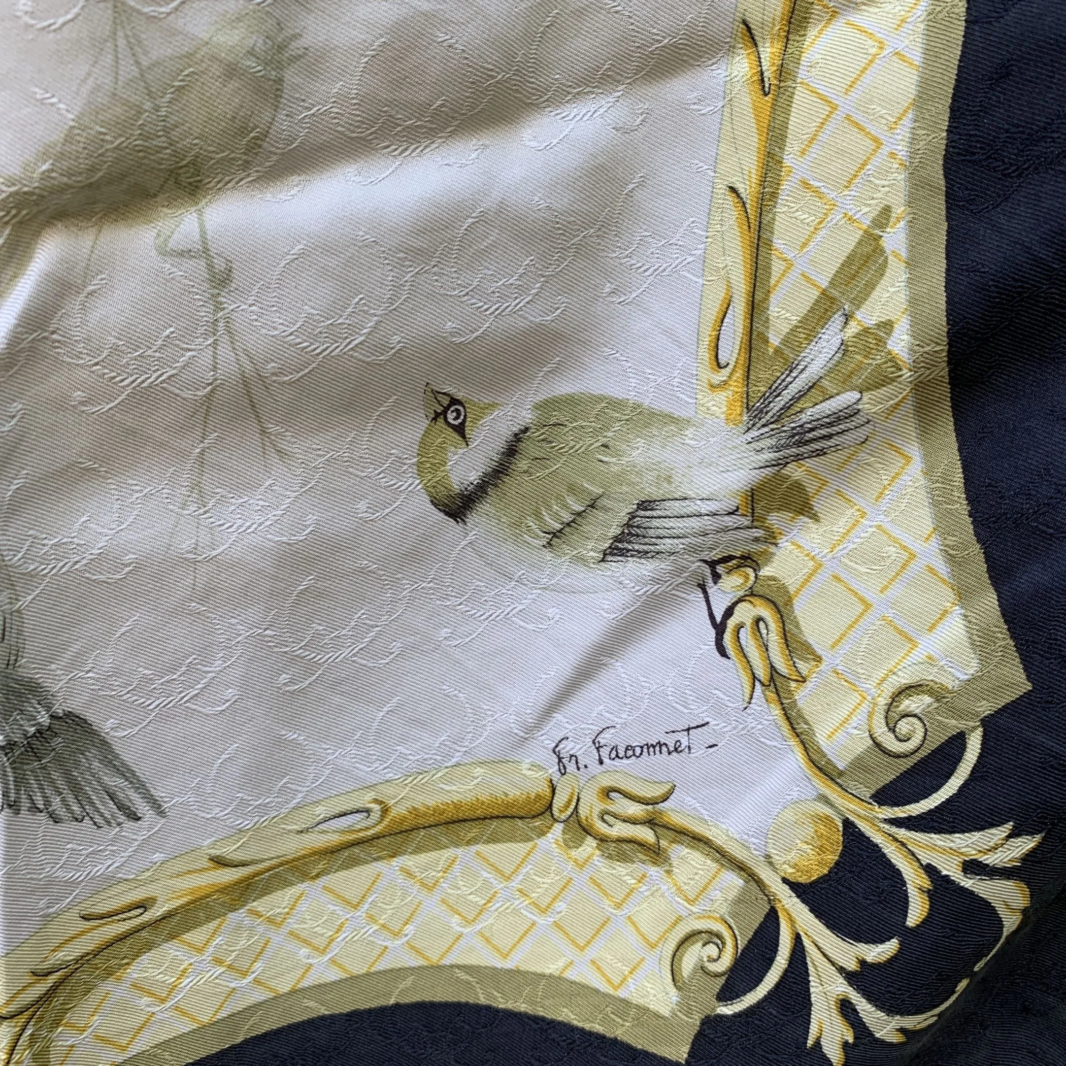 Hermes White Silk Jacquard Scarf La Cle Des Champs 1965 Faconnet