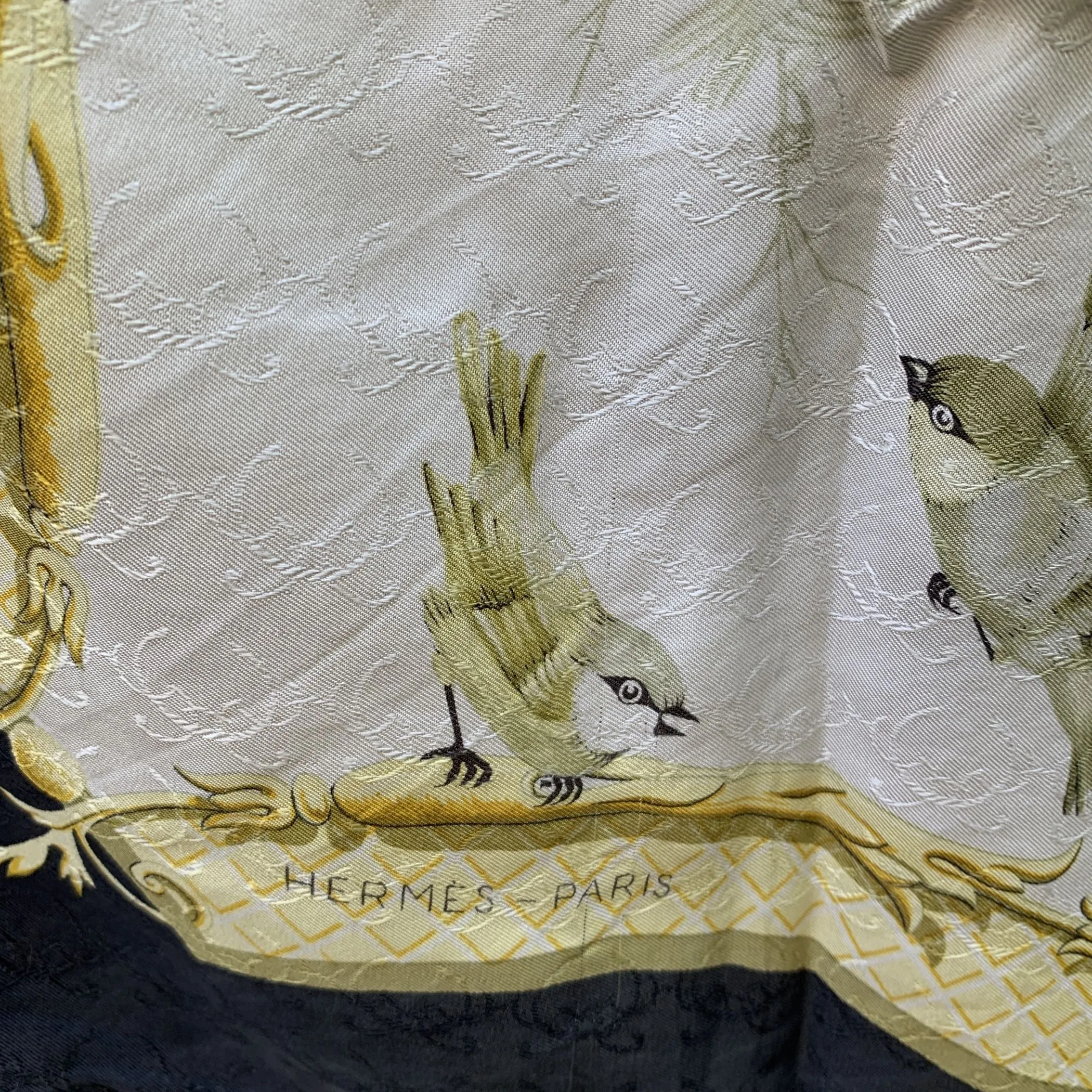 Hermes White Silk Jacquard Scarf La Cle Des Champs 1965 Faconnet