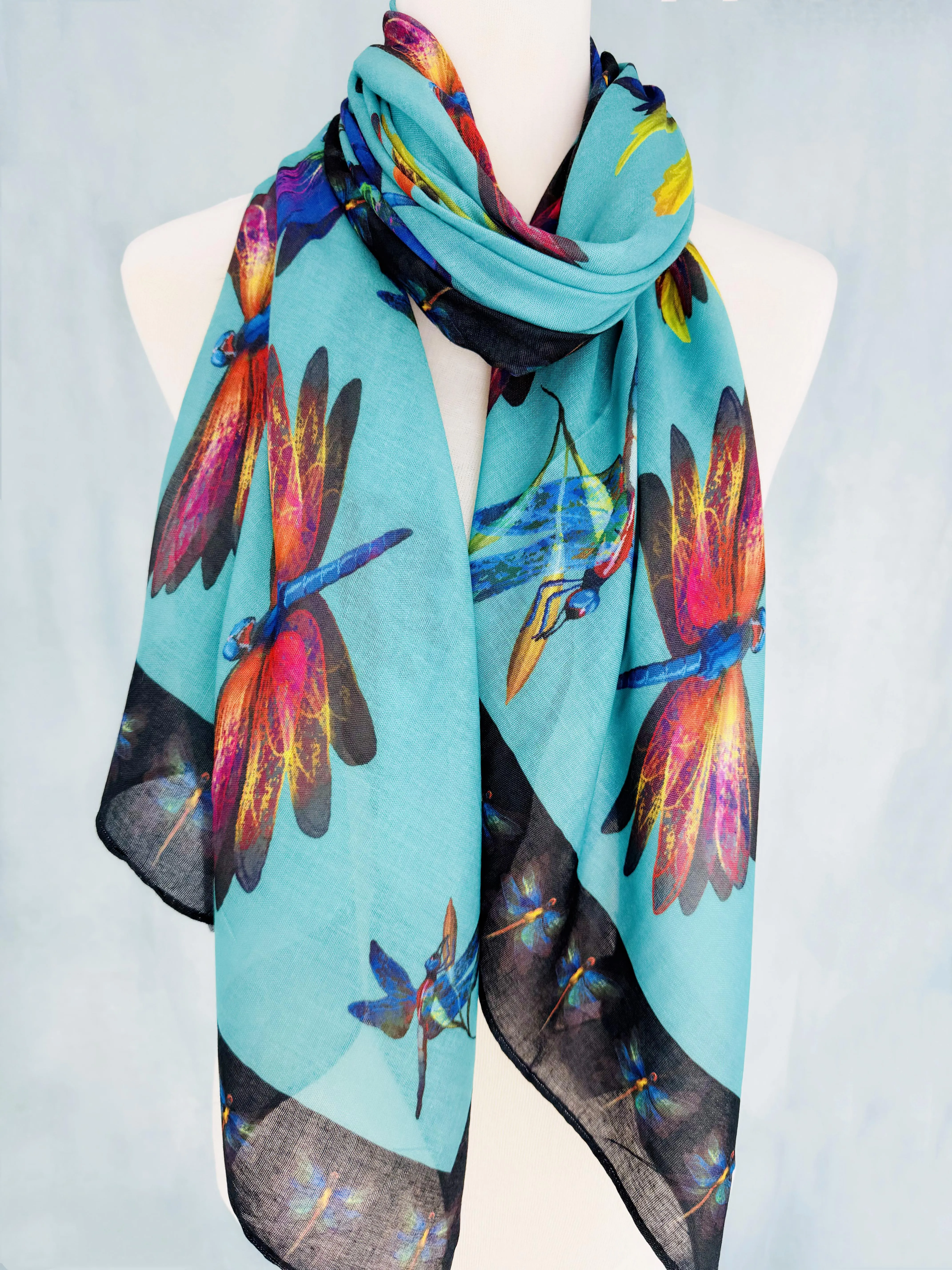 JC021042-D Teal-Multi Dragonfly Scarf/Shawl