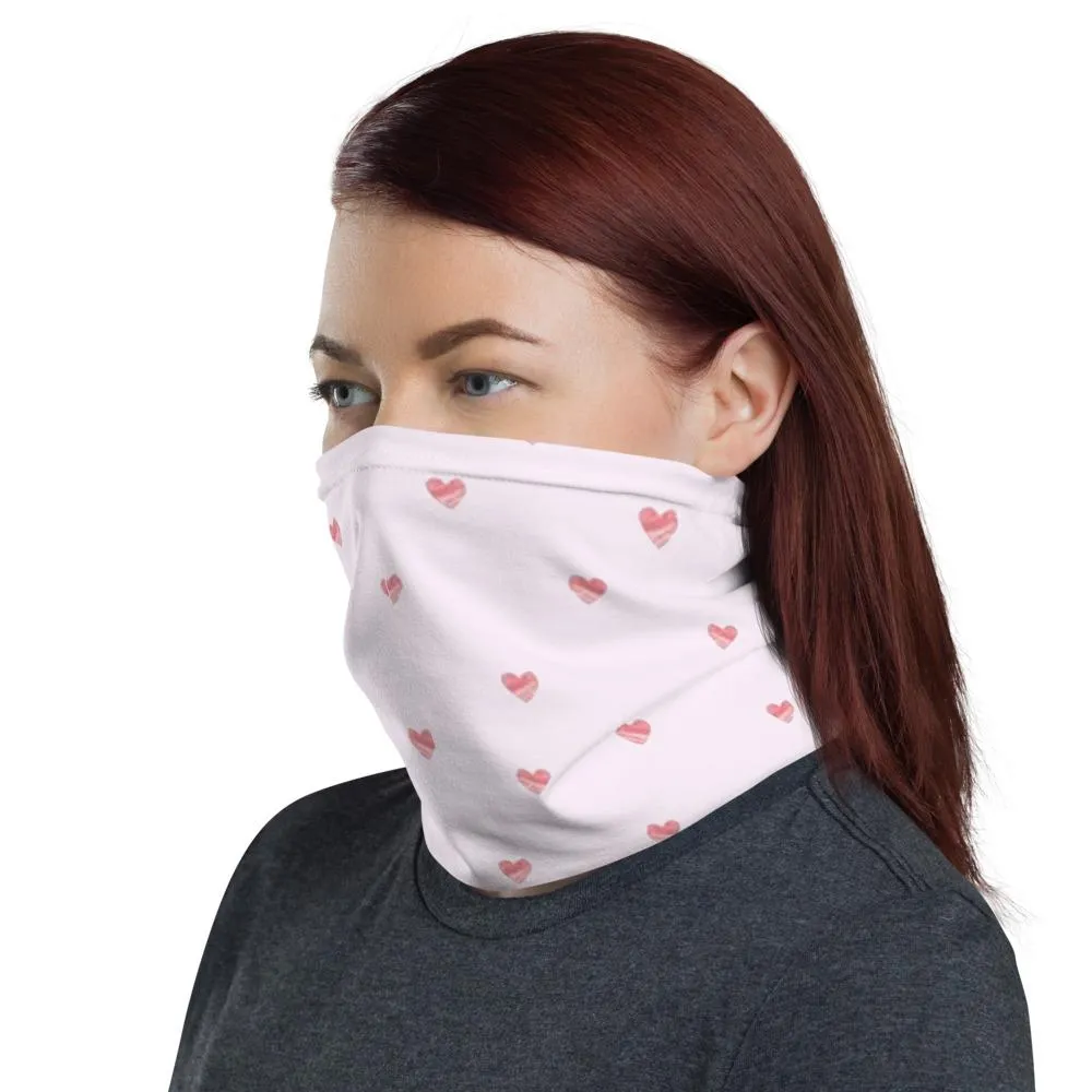 Little cute Pink red heart pattern, designer Neck Gaiter scarf mask, reusable washable fabric tube Face cover, Gift for her, ladies & women