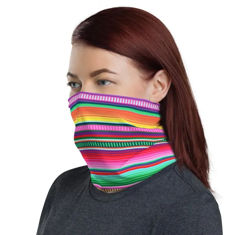 Mexican rug pattern Serape rainbow colorful fuchsia stripe Bohemian design neck gaiters face mask covers, tube scarf, Balaclava, men women