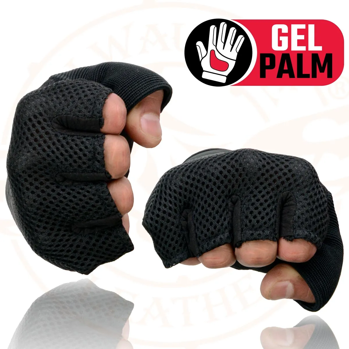 Milwaukee Leather MG7590 Men's Black ‘Amara Cloth’ Gel Palm Fingerless Motorcycle Hand Gloves W/ Breathable Mesh Material