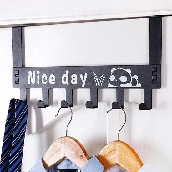 Nice Day Metal Hooks Door Hanger, 6 Hooks Detachable Hanger, Hat Clothes Bag Hanging Rack, No Drilling Bathroom Door Hanger