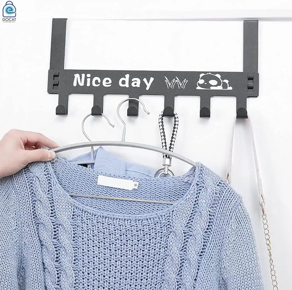 Nice Day Metal Hooks Door Hanger, 6 Hooks Detachable Hanger, Hat Clothes Bag Hanging Rack, No Drilling Bathroom Door Hanger