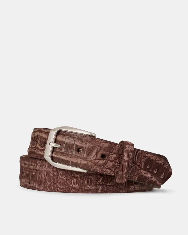 Nubuck Crocodile Belt in Chocolate