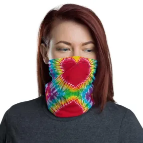 Rainbow Heart colorful tie dye pattern design, Neck gaiters face mask covers, tube scarf, Balaclava Beanie scarves, headband men and women