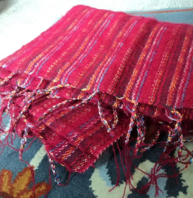 Red Stripe Yak Wool Shawl