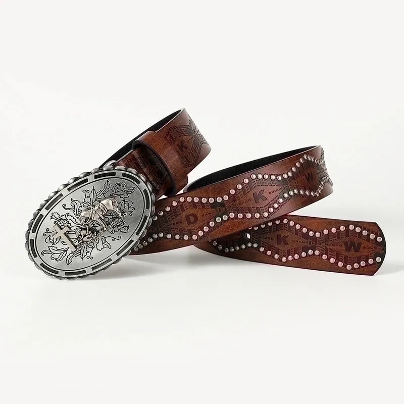 Retro Cowboy Style Horse Pu Leather Metal Button Men's Leather Belts