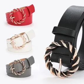 Retro Round Solid Color Pu Leather Alloy Women's Leather Belts