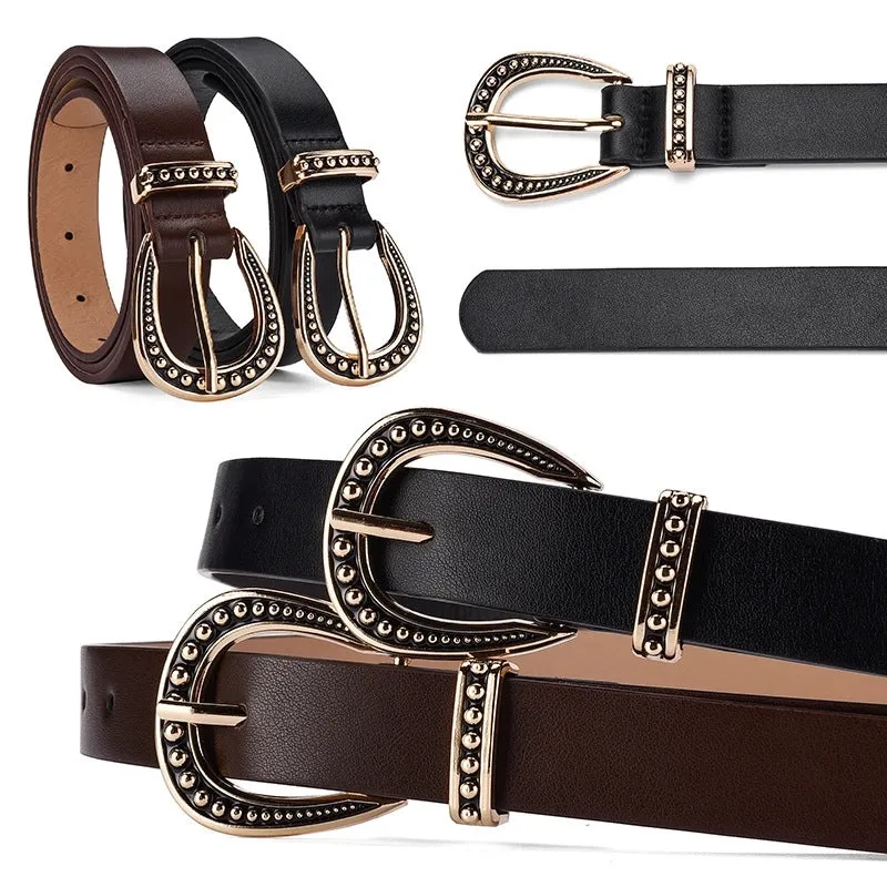 Retro Simple Style Solid Color Pu Leather Alloy Women's Leather Belts