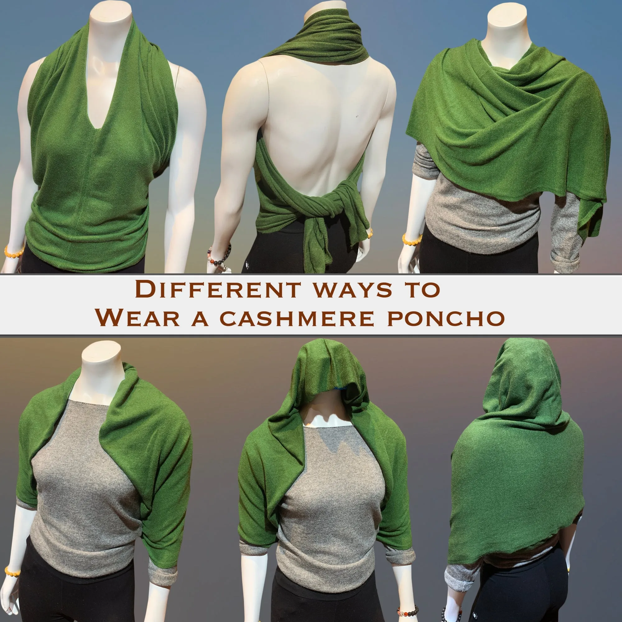 Rich Dark Green Boat Neck Cashmere Poncho