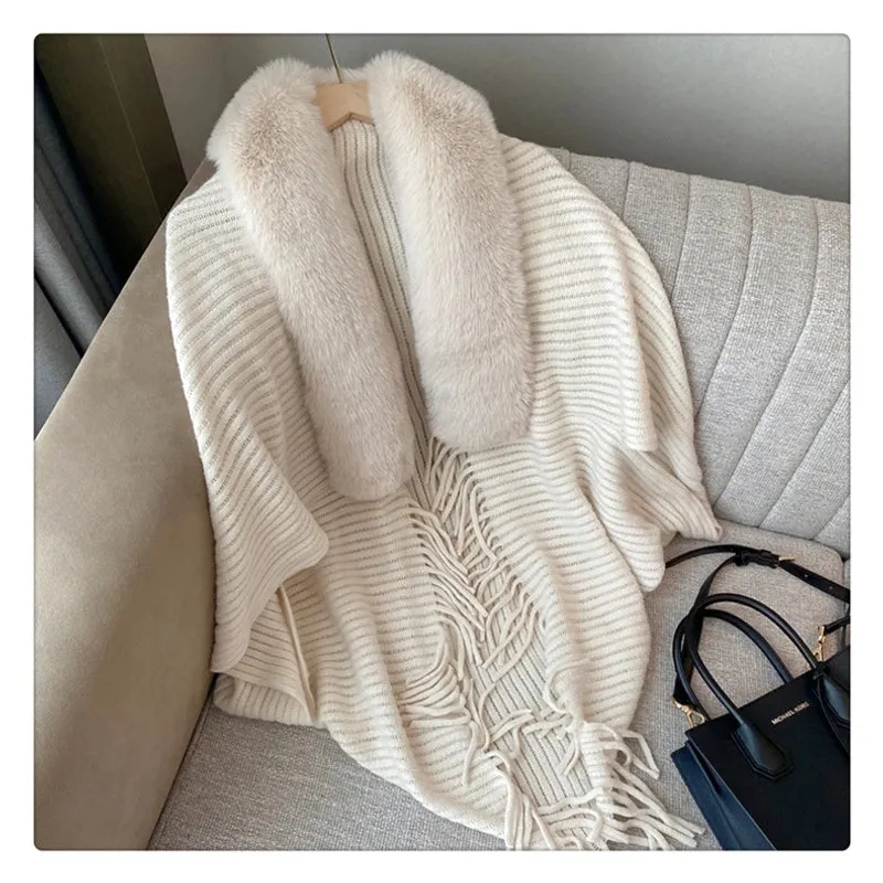 Shawl Cape Cape Coat Women's Fashionable And Expensive Outer Wear Loose Autumn And Winter Korean Style New Wool Collar Knitted Cardigan