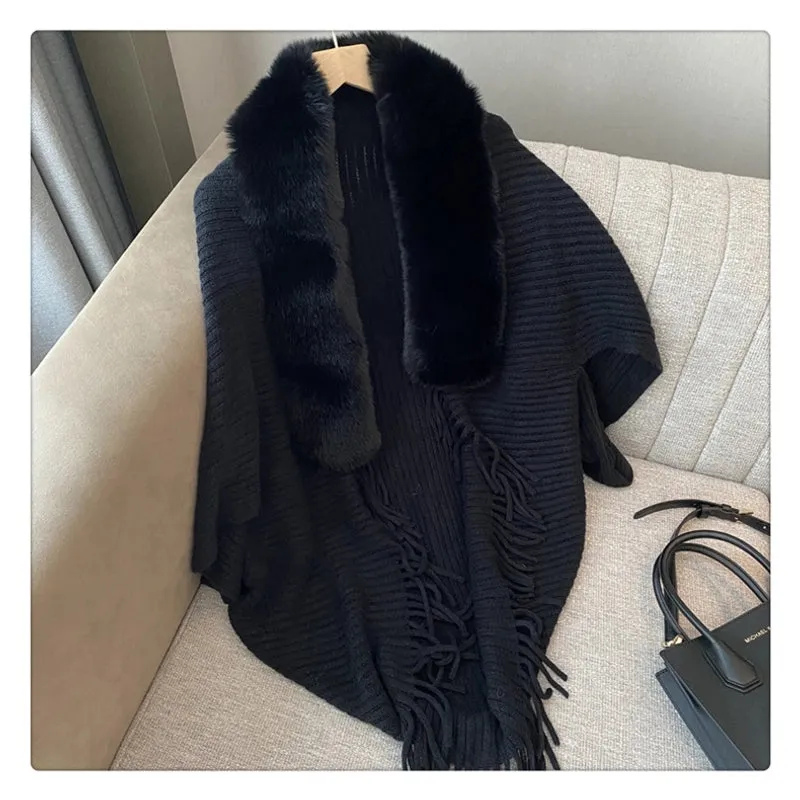 Shawl Cape Cape Coat Women's Fashionable And Expensive Outer Wear Loose Autumn And Winter Korean Style New Wool Collar Knitted Cardigan