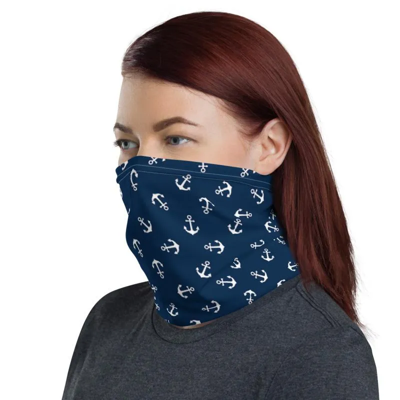 Ship anchor  white pattern mask Face cover, Neck Gaiter scarve, Headwear, Headband, Bandana, Balaclava, Beanie, Wristband, Hairband, Hood, Head wrap made in US