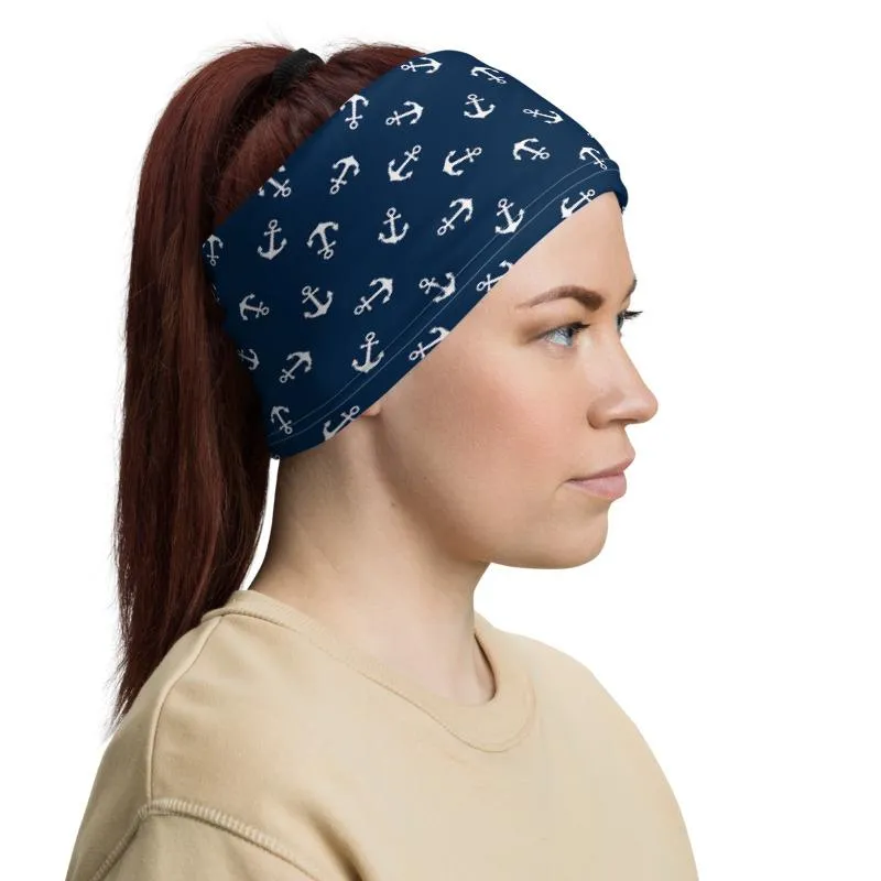 Ship anchor  white pattern mask Face cover, Neck Gaiter scarve, Headwear, Headband, Bandana, Balaclava, Beanie, Wristband, Hairband, Hood, Head wrap made in US