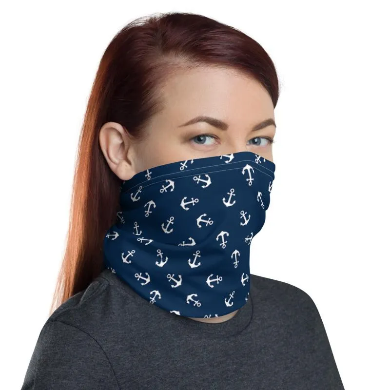 Ship anchor  white pattern mask Face cover, Neck Gaiter scarve, Headwear, Headband, Bandana, Balaclava, Beanie, Wristband, Hairband, Hood, Head wrap made in US