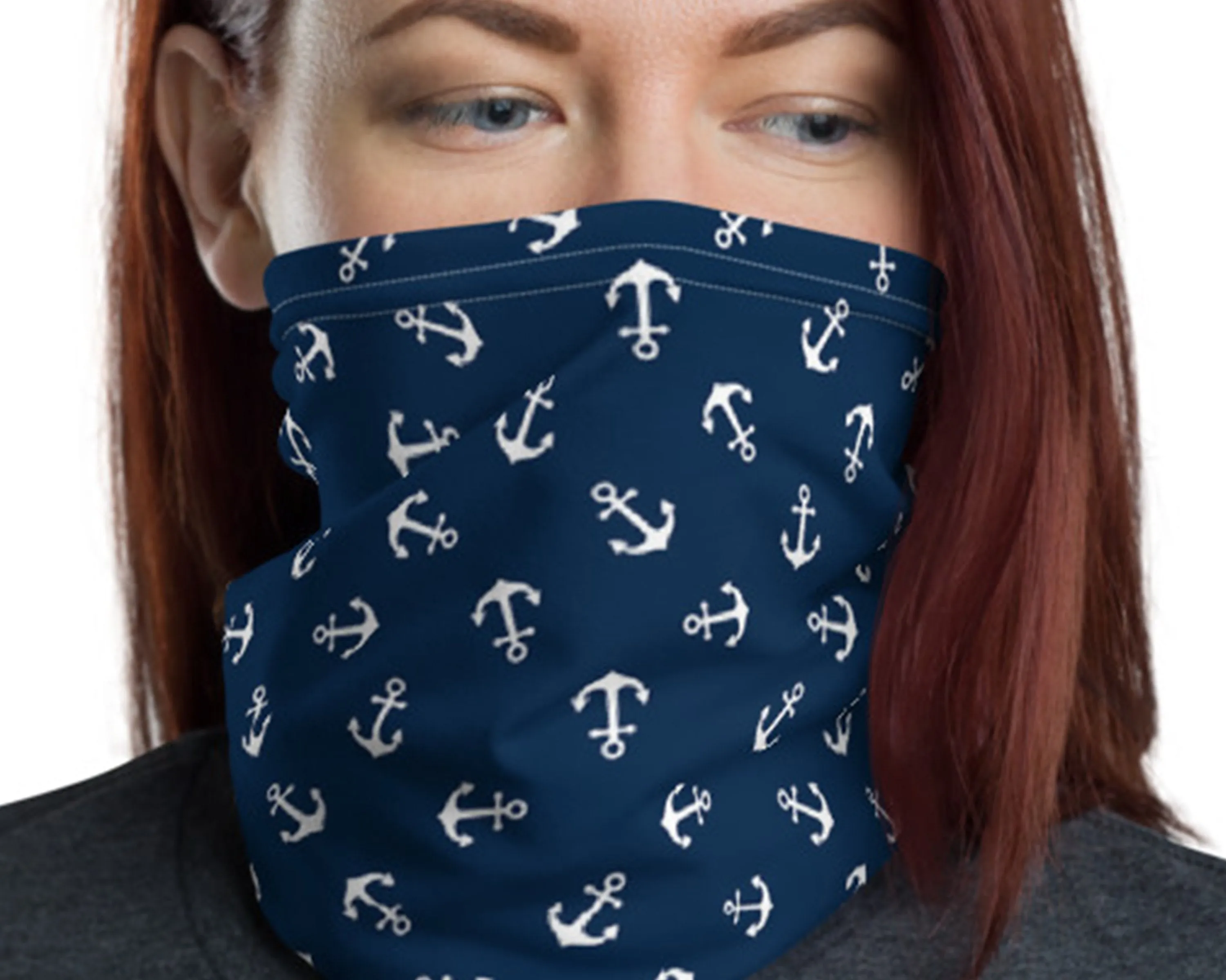 Ship anchor  white pattern mask Face cover, Neck Gaiter scarve, Headwear, Headband, Bandana, Balaclava, Beanie, Wristband, Hairband, Hood, Head wrap made in US