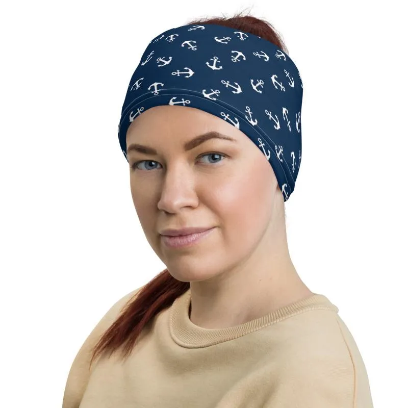 Ship anchor  white pattern mask Face cover, Neck Gaiter scarve, Headwear, Headband, Bandana, Balaclava, Beanie, Wristband, Hairband, Hood, Head wrap made in US