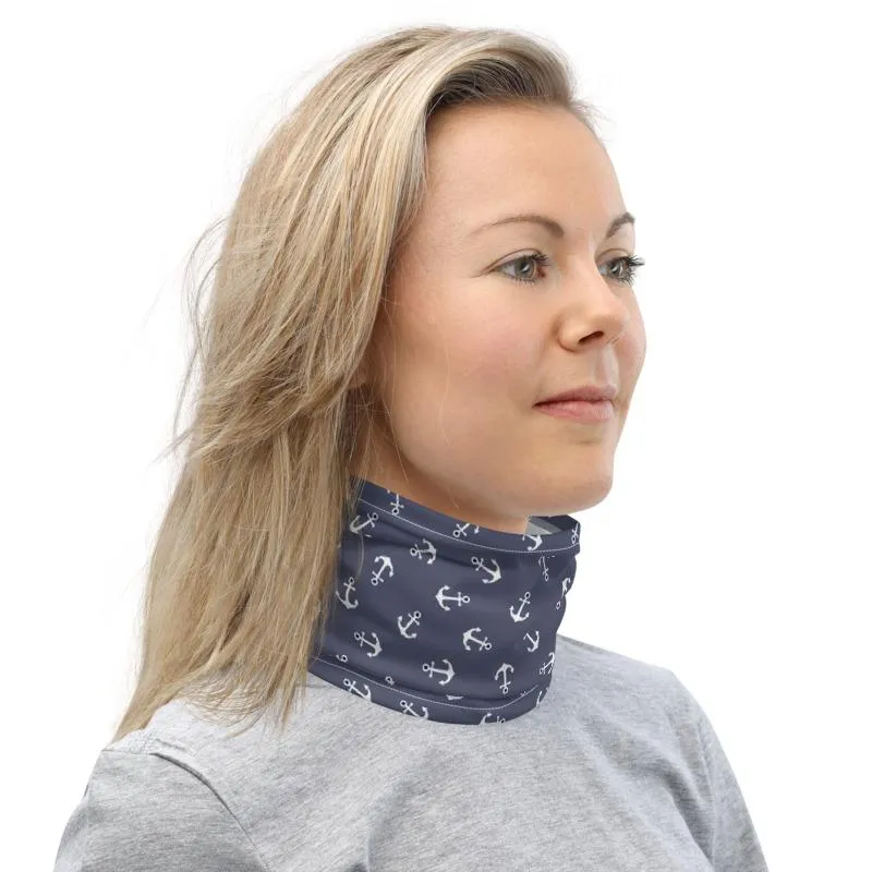 Ship anchor white with purple background pattern mask Face cover, Neck Gaiter scarf, Balaclava Wristband Hairband, Head wrap shield covering