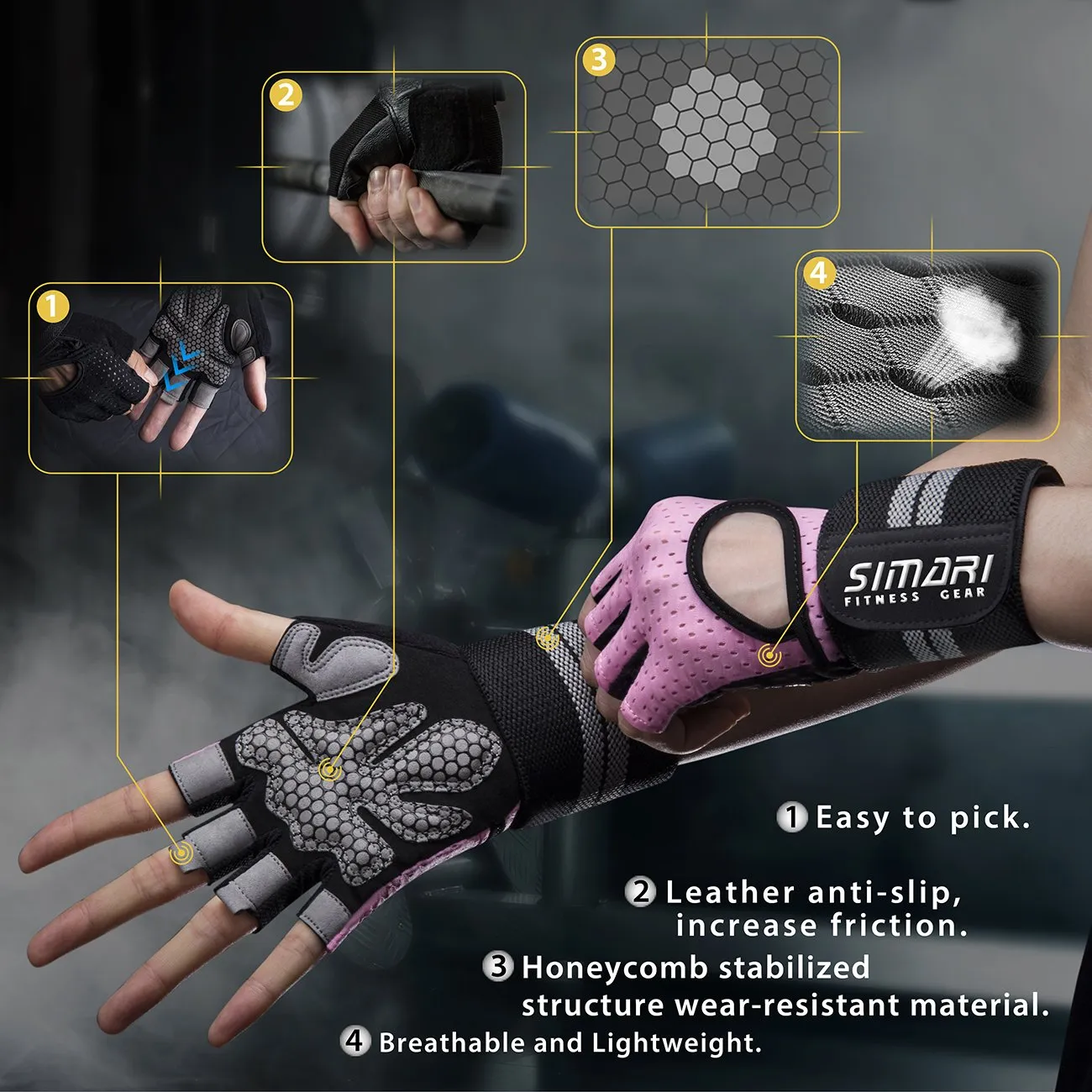 SIMARI Workout Gloves for Women Men,Training Gloves with Wrist Support for Fitness Exercise Weight Lifting Gym Crossfit,Made of Microfiber and Lycra