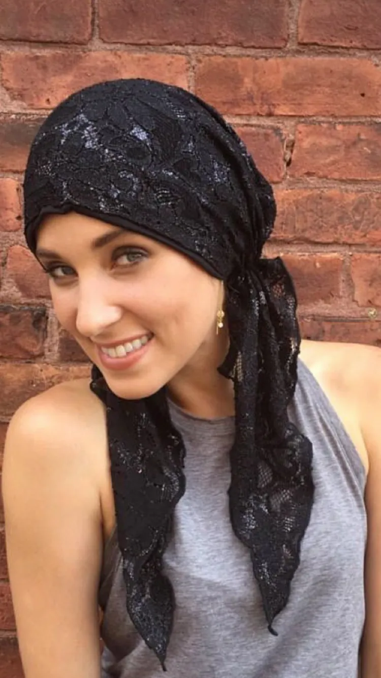 Stunning Black Lace Hair Wrap Pre Tied Head Scarf For Women | Pretty Hijab Tichel Turban | Made in USA by Uptown Girl Headwear