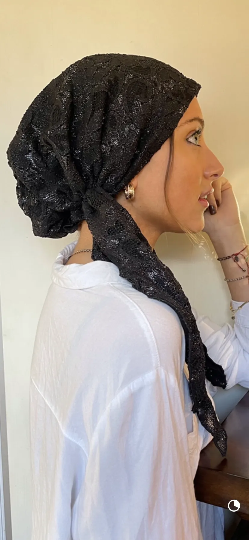 Stunning Black Lace Hair Wrap Pre Tied Head Scarf For Women | Pretty Hijab Tichel Turban | Made in USA by Uptown Girl Headwear