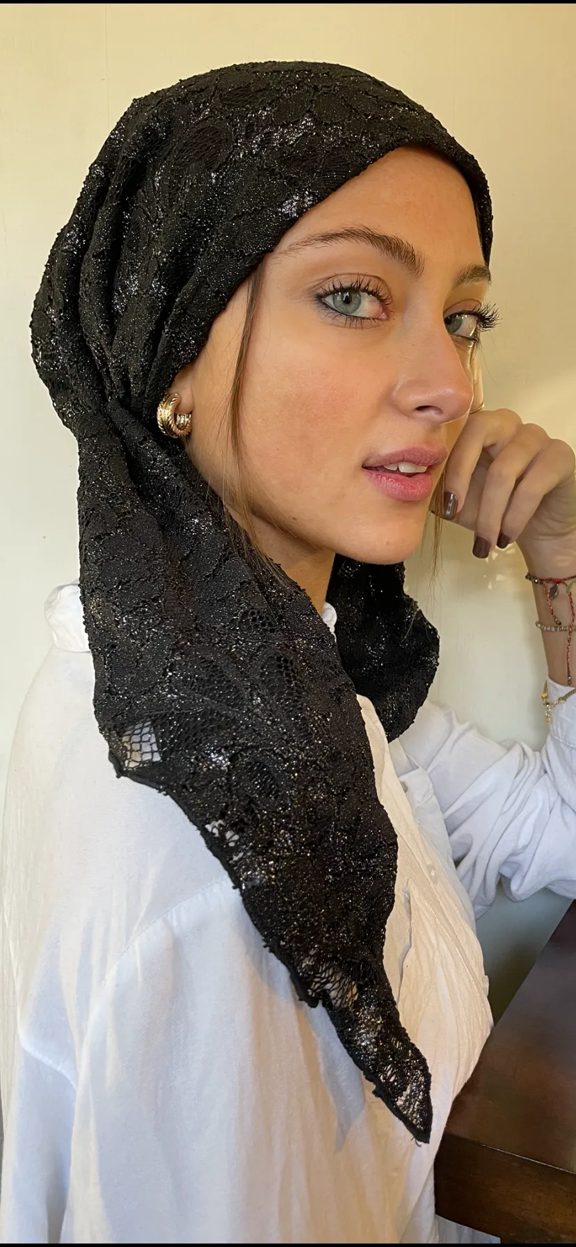 Stunning Black Lace Hair Wrap Pre Tied Head Scarf For Women | Pretty Hijab Tichel Turban | Made in USA by Uptown Girl Headwear