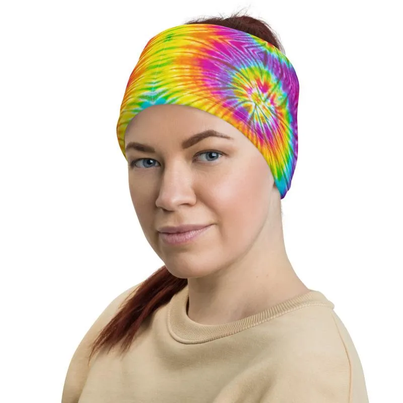 Swiss colorful tie dye pattern design neck gaiters face mask covers, Neck Gaiter scarf, Balaclava Beanie, Hairband, Hood,  headband for men and women