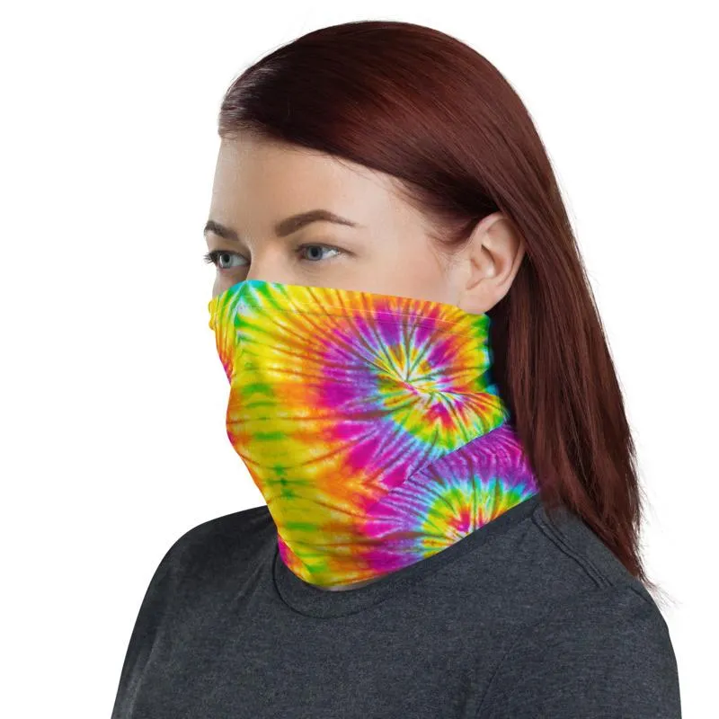 Swiss colorful tie dye pattern design neck gaiters face mask covers, Neck Gaiter scarf, Balaclava Beanie, Hairband, Hood,  headband for men and women