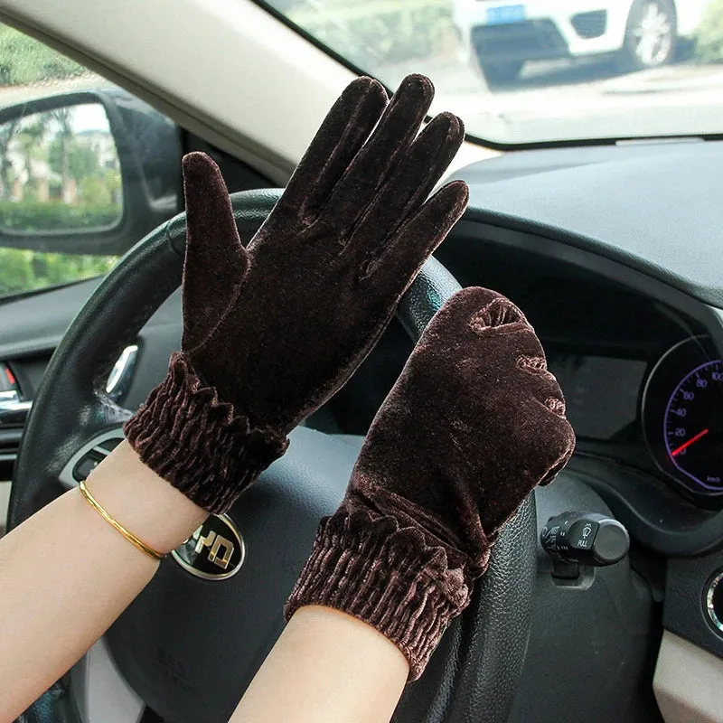 Velour Gold Velvet Warm Soft Comfortable Breathable Protect Winter Full Finger Christmas Glove