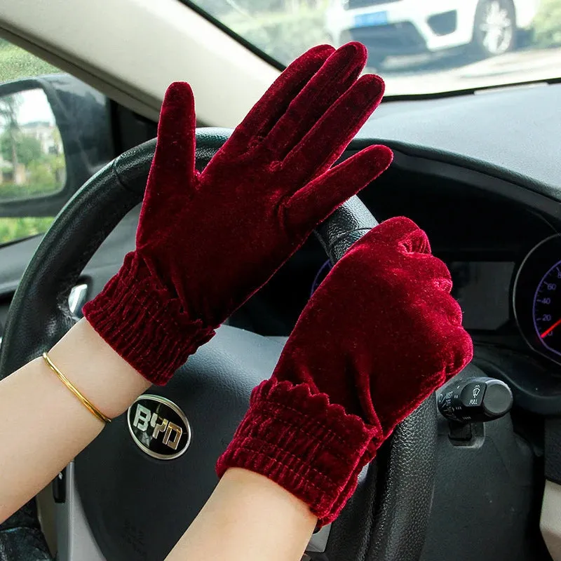 Velour Gold Velvet Warm Soft Comfortable Breathable Protect Winter Full Finger Christmas Glove