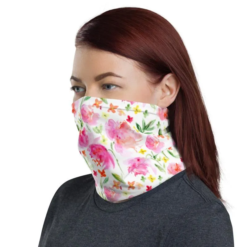 Watercolor victorian white Pink floral flowers rose Neck gaiters face mask covers scarf, Balaclava Beanie scarves, gift for her, girls women