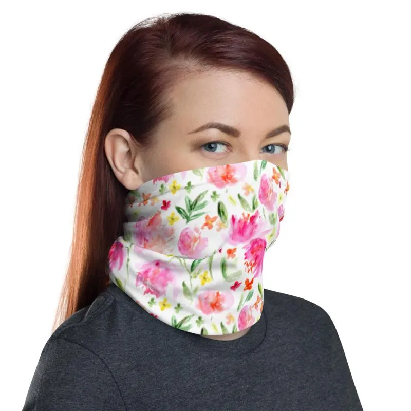 Watercolor victorian white Pink floral flowers rose Neck gaiters face mask covers scarf, Balaclava Beanie scarves, gift for her, girls women