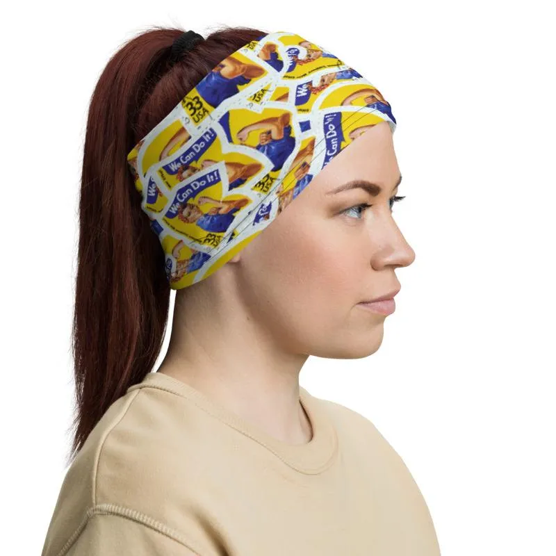 We can do it! Women power Rosie the riveter art design face mask covers, Neck Gaiter scarf, headband, Hood, Yellow Beanie, Girls & women