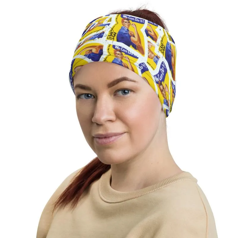 We can do it! Women power Rosie the riveter art design face mask covers, Neck Gaiter scarf, headband, Hood, Yellow Beanie, Girls & women