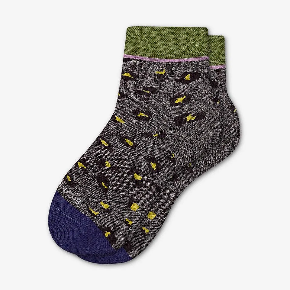 Women's Lightweight Sparkle Leopard Quarter Socks